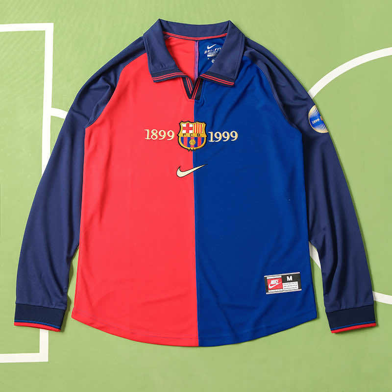 FC Barcelone Maillot Domicile 1899-1999 Retro Longue Manche